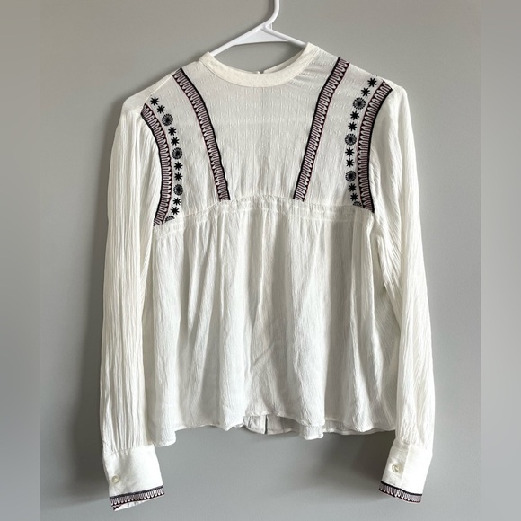 M&S White Bohemian Hippie Flowy Long Sleeve Blouse Embroidered - Picture 2 of 15